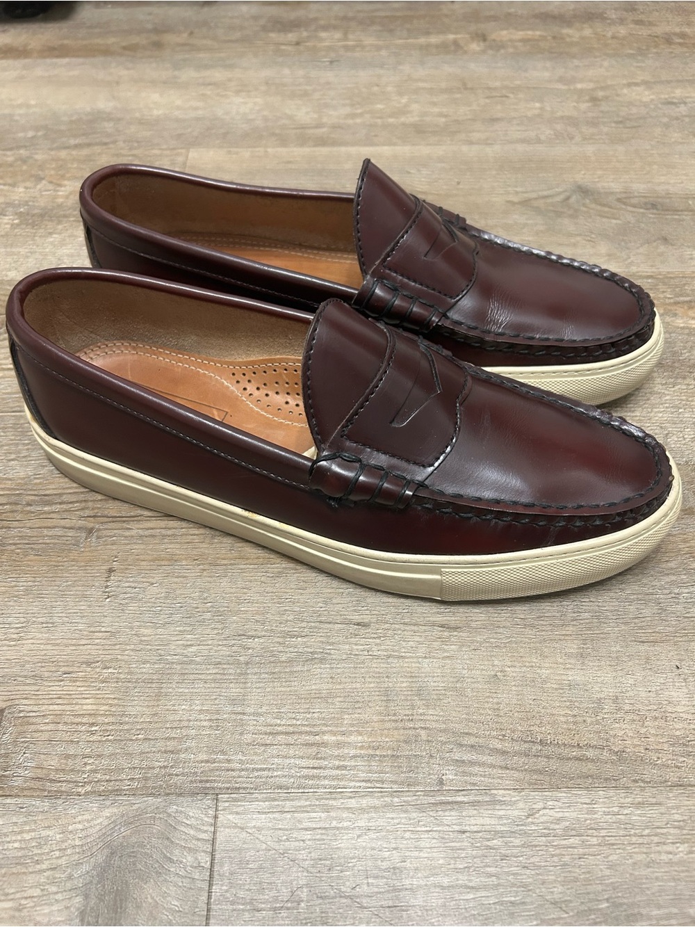 Oakstreet Boot Makers Men's Size 11 D Burgundy Beefroll Leather Penny Loafers
